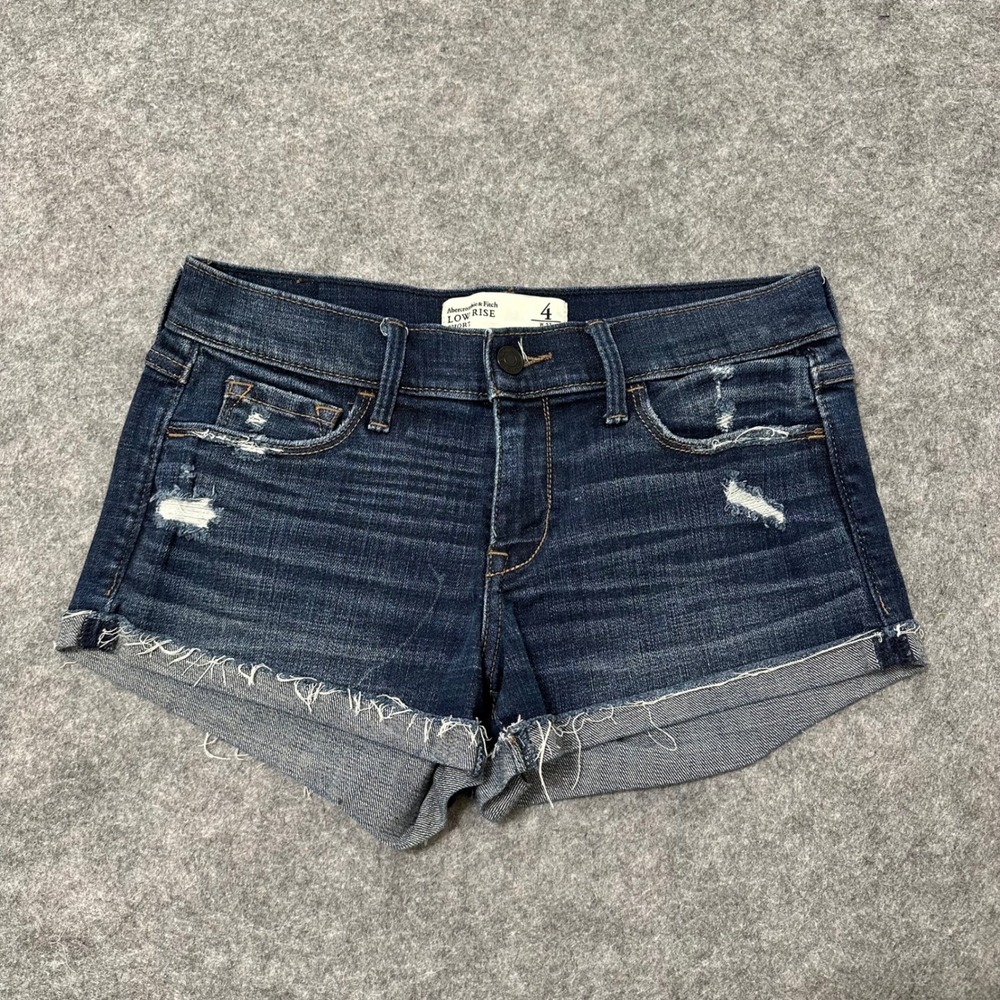 Abercrombie & Fitch Low Rise Shorts‎ Women 4 Y2K Denim Distressed Raw Hem